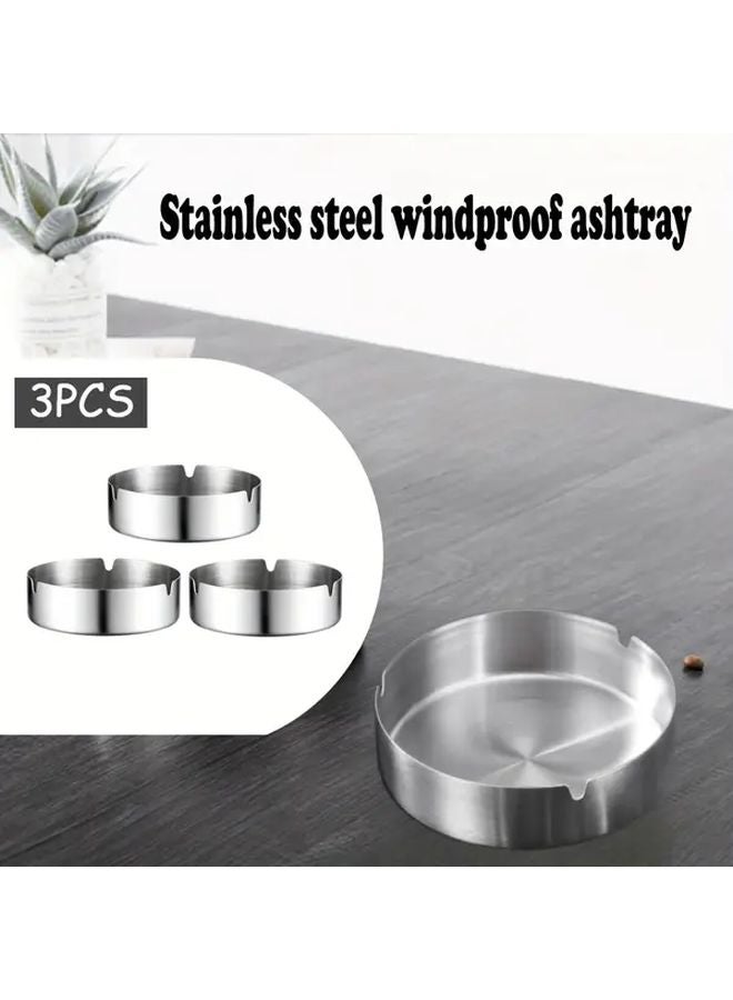 3pcs Stainless Steel Windproof Ashtray Shock Resistant Wear Resistant Easy to Clean - Image 1